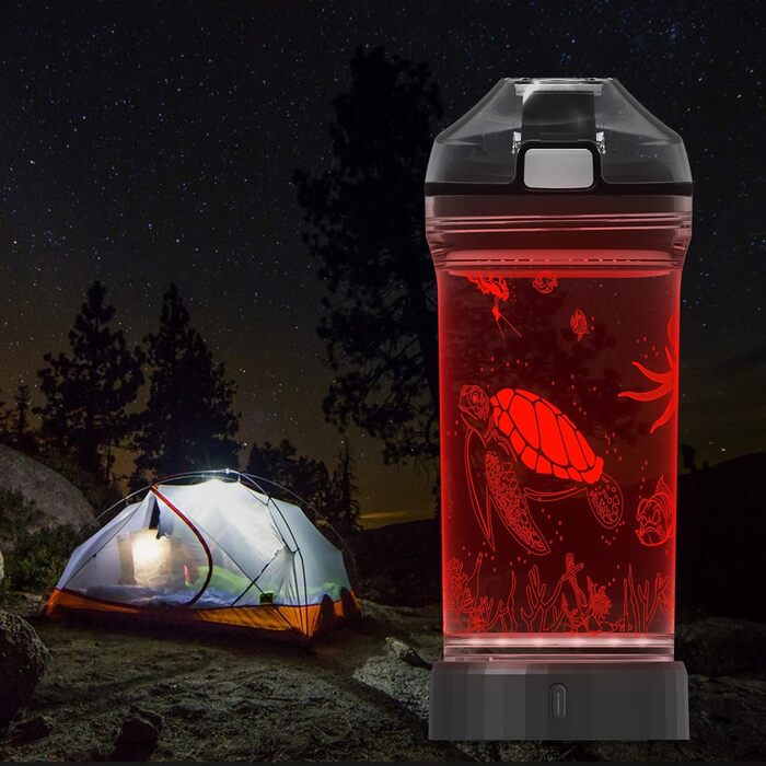 Kids' Water Bottle with 3D Glowing Turtle, LED Light – Tritan, BPA-Free, Creative, Ideal as a Travel Mug, Gift for Starting School, Girls, Boys, Picnic (Sea Turtle, 400 ml)