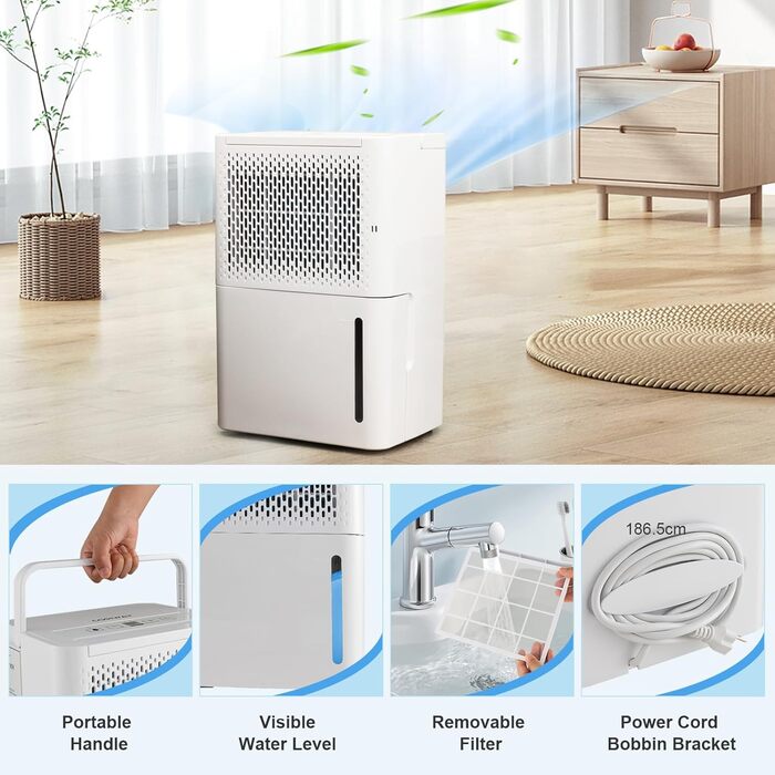 Електричний осушувач повітря SOARS 12L/24h - мобільний осушувач для дому, підвалу, з таймером та LED дисплеєм