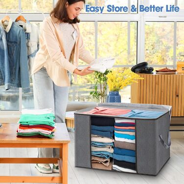 Органайзери для зберігання AIOR, 4 шт., 90 л, сірі. Коробки для зберігання постільної білизни, одягу, ковдр, подушок. Розмір 60x40x35 см