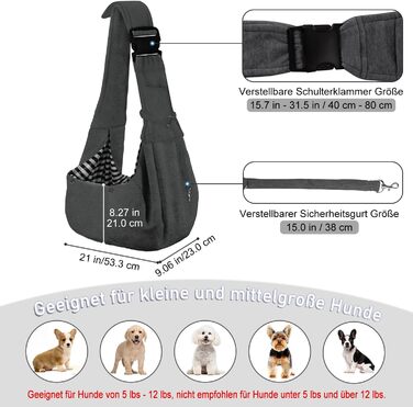 PetLoft Сумка-переноска для собак, реверсивна, регульована, Cross-Body Carrier для собак/котів/кроликів (темно-сірий)