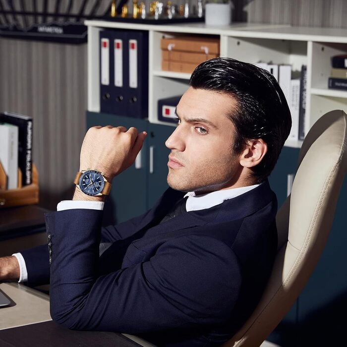 Годинник чоловічий BENYAR Quarz Chronograph, водонепроникний, з датою, браслет, класичний, для повсякденного та ділового стилю, коричнево-золотий, блакитний (прекрасний подарунок)