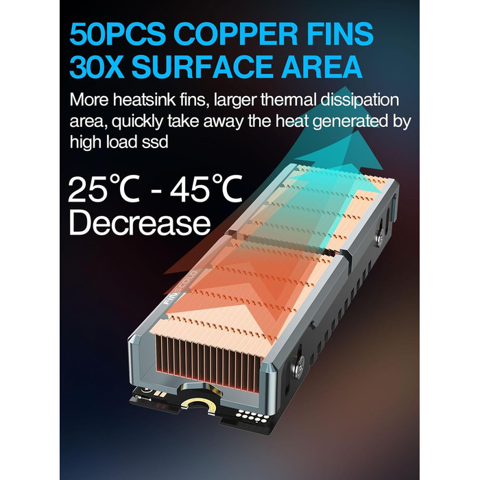 Радіатор охолодження для SSD M2 JEYI, мідні ребра з алюмінієвою рамкою, пасивне охолодження, Finscold –1,7 мм (Q80)