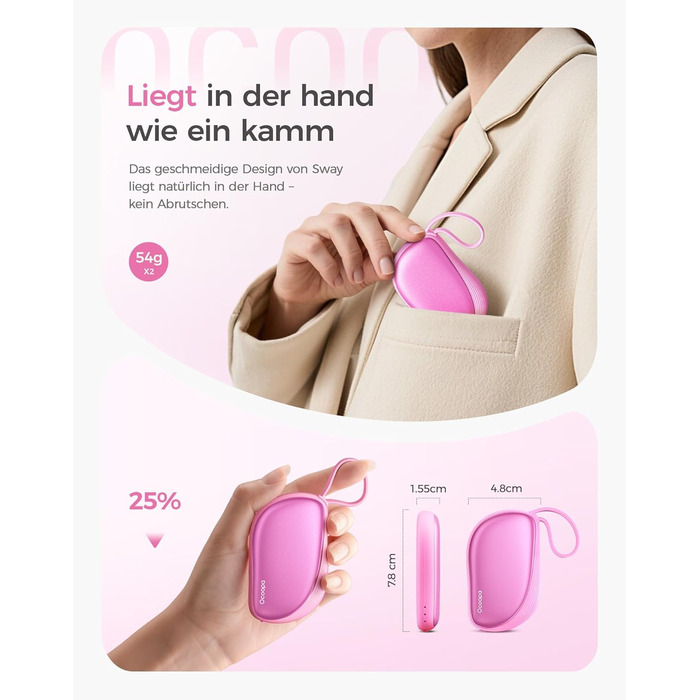 Електричні грілки для рук OCOOPA 2 шт. з акумулятором 4000mAh, багаторазові, тонкі (1.5 см), ідеальні для зими та як подарунок на Різдво