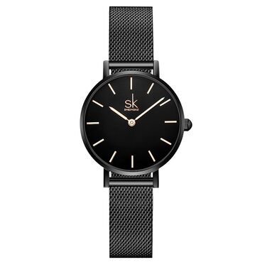 SK Ультратонкі мініатюрні жіночі годинники з двома стрілками. Елегантний годинник для жінок з шкіряним ремінцем (Black-mesh)