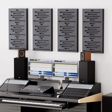 Акустичні панелі TONOR з дерев'яним шпоном, самоклеючі (4 шт, 60x30x4.7 см), звукопоглинаючі стінові панелі для обробки та декору вітальні або офісу, чорні