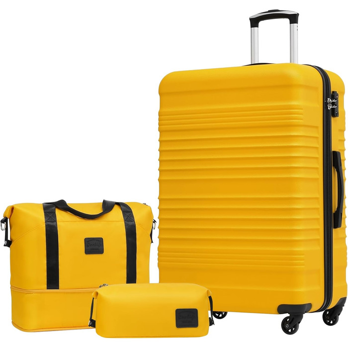Набір валіз COOLIFE 6 в 1: дорожній набір 16', 20', 24', 28' + сумка та косметичка | ABS, 360° колеса, TSA-замок. Ідеально для подорожей, круїзів та навчання за кордоном. Білий/коричневий (великий набір 3 шт, жовто/чорний)