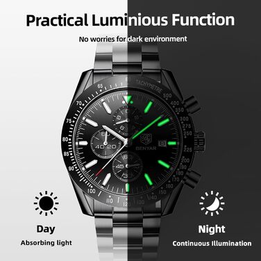 Годинник чоловічий BENYAR з коричневим шкіряним ремінком, кварцовий хронограф, відображення дати, водонепроникний, спортивний годинник з блакитно-чорним циферблатом, корпус з нержавіючої сталі