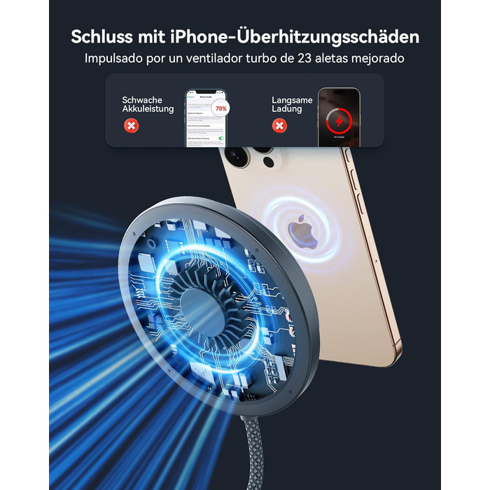 Бездротова зарядка INIU Neo для iPhone 16/15/14 з MagSafe, 15W, швидка зарядка, ефективне охолодження