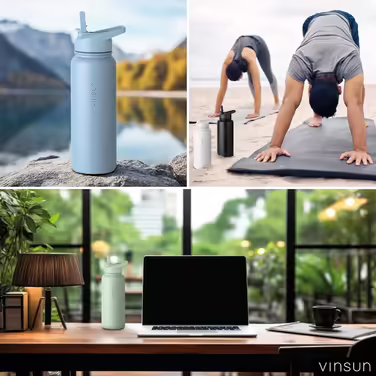 Stainless Steel Water Bottle 1L - Straw, Drinking Opening - Leakproof, Carbonated Drink Compatible, BPA Free - Thermos Bottle, Sports, Outdoor, School, University, Bicycle, Hiking, Gym (750 ml, Blue)