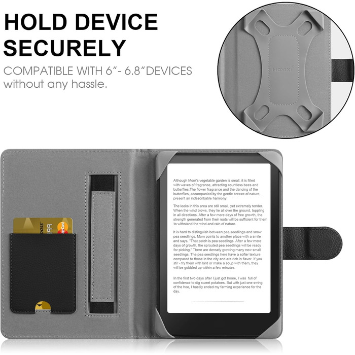 Чохол для електронних книг Pocketbook, Tolino, Sony, Kindle, Kobo: шкіряний захисний чохол, чорний, 6-6.8 дюймів