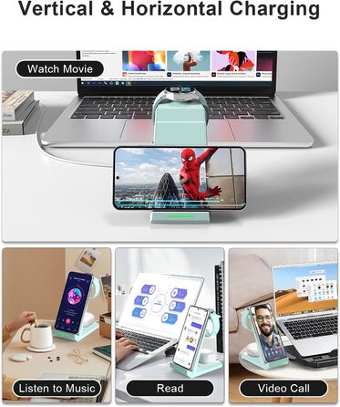 Бездротова зарядка Induktive для Samsung: 3-в-1 для Galaxy Watch, Buds та смартфонів серії S (зелена)