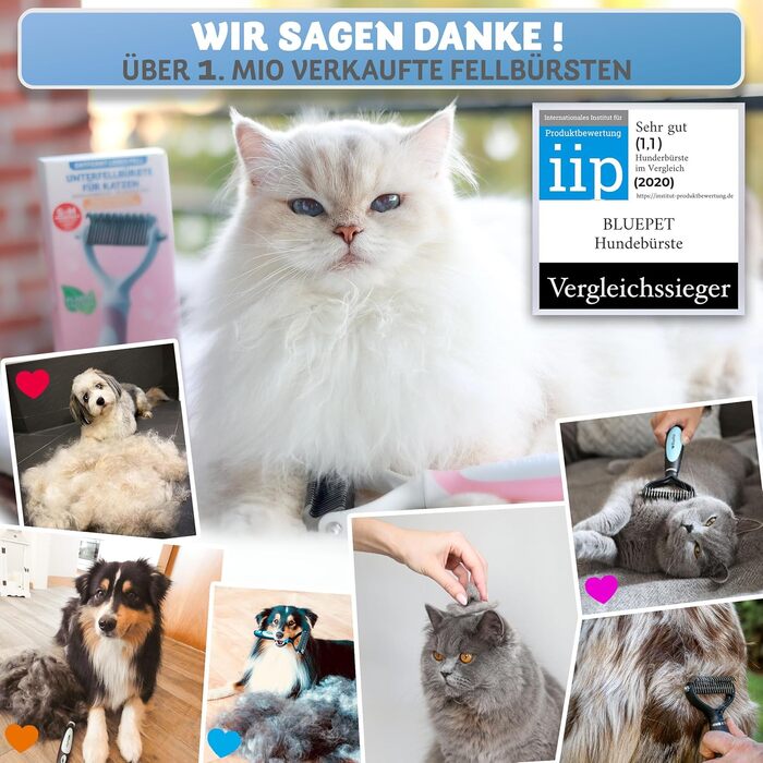 Щітка для собак та котів з довгим волоссям BluePet, видаляє підшерстя та ковтуни. Захист верхнього шару шерсті, видалення ковтунів. Підшерстя-щітка для линьки (S-M котів, блакитна)