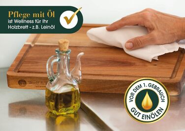 Дерев'яний обробний дошка Woolf & Woods з акціїї, великий, 35x25x3 см | Обробна дошка та сервірувальна таця | Екологічний, не оброблений