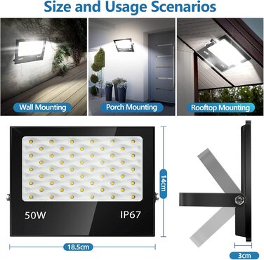 200W LED Flood Light Outdoor, 20000LM LED Spotlight, 7000K Cool White Spotlight, IP67 Waterproof Floodlight, for Backyard, Courtyards, Garage, Hallway, Garden (50W-1PC)