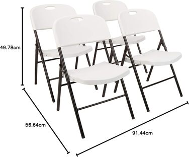 Amazon Basics Folding Chairs, Plastic and Metal, 4-Piece Set, Camping Chair, Kitchen Chair, for Indoor and Outdoor Use, Up to 158 kg, 4 Pieces (4 Pieces, White)