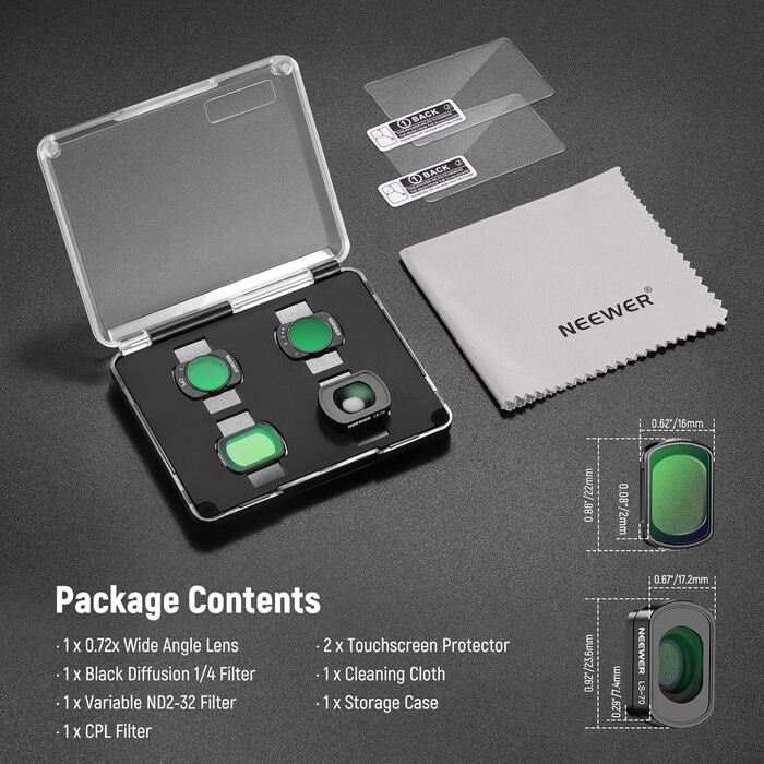 Набір фільтрів ND NEEWER для DJI Osmo Pocket 3: ND2-32, CPL, 0.72x, з захисними плівками