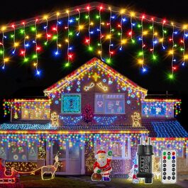 Ланцюжок прикрас з LED-підсвічуванням Ollny Eisregen, 15м, 600 LED, для зовнішнього використання, з пульт дистанційного керування, вологостійкий, 8 режимів, тепле біле світло, для балкона, даху, вікна, дому, огорожі (кольоровий)