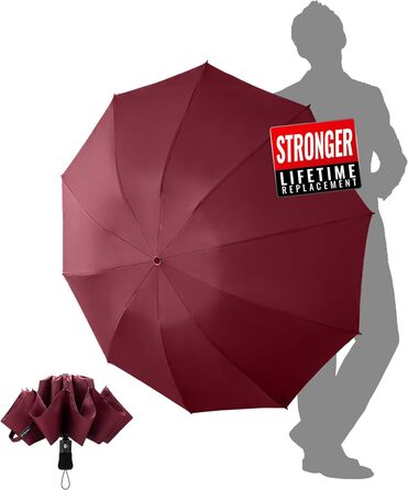 Чакіпі Чомптер: Стійкий до вітру парасолька-тростина для чоловіків та жінок, автоматичний складний парасоль, 10 ребер, червоний