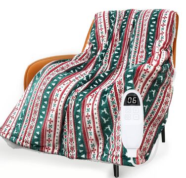 Електрична гріюча ковдра PRANITE 200x180 см з Sherpa-фланелі, 6 режимів нагріву, таймер, захист від перегріву, червона