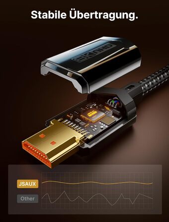 Кабель HDMI 8K JSAUX 5м, HDMI 2.1, Ultra High Speed 48Gbps, 8K@60Hz, 4K@120Hz, eARC, HDR10, HDCP 2.2/2.3, 3D, сумісний з PS5/PS4/X-Box/UHDTV/Blu-ray Player/Монітор, чорний