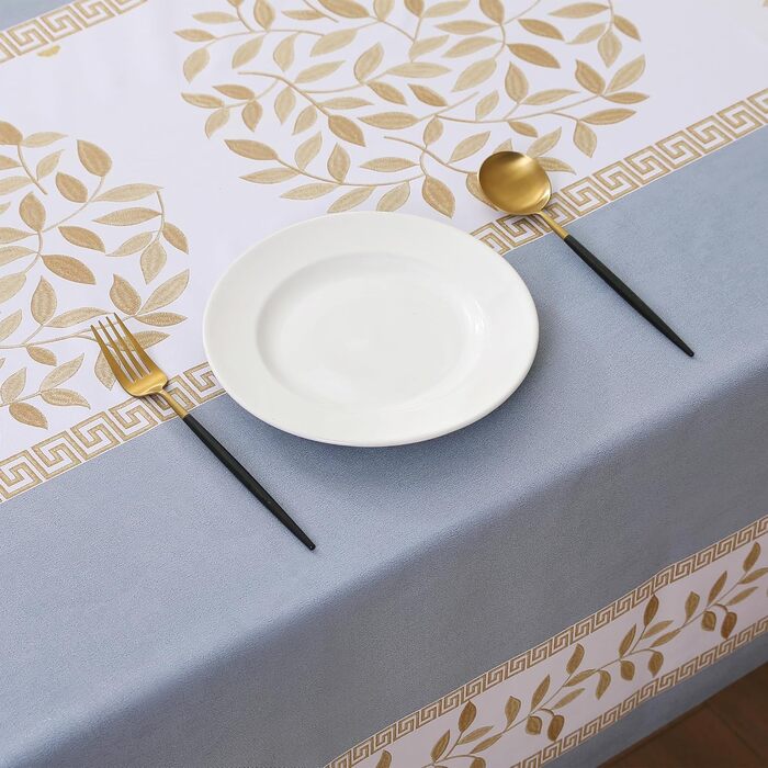 Rayapot PVC Tablecloth Wipeable Table Cover, Plastic Washable Cuttable Tablecloth, Plastic Waterproof Tablecloth, For Kitchen Dining Room - Leaves - Blue - 140x220cm