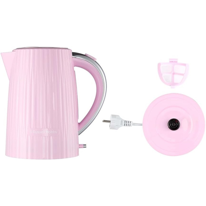 Russell Hobbs Kettle [1.7L 2400W] Eden White, Stainless Steel Accents (removable scale filter, push-button lid opening, water level indicator, illuminated switch, BPA free) Teakettle 27360-70 (Raspberry)