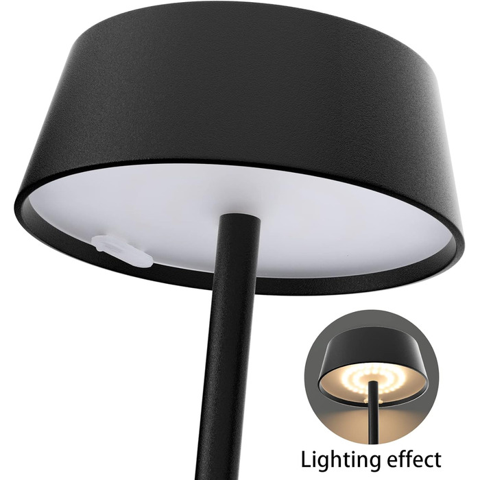 Акумуляторна LED настільна лампа K-Bright з димером, тепле світло 3000K, водонепроникна, для дому та вулиці, USB-C, чорна (2 шт)