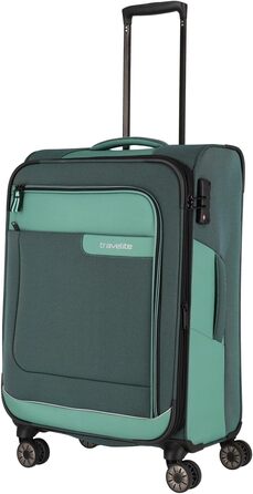 Travelite 4-Wheel Luggage Size L, Softshell made from recycled material, Luggage Series VIIA: Trolley with expandable gusset + edge protection, 77 cm, 91-103 liters (Trolley M extended (67 cm), Eucalyptus (Green))