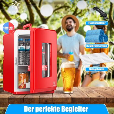 KESSER® Міні холодильник/термобокс 15L з охолодженням та підігрівом, AC/DC 220-240V/12V, для авто, офісу, кемпінгу, червоний