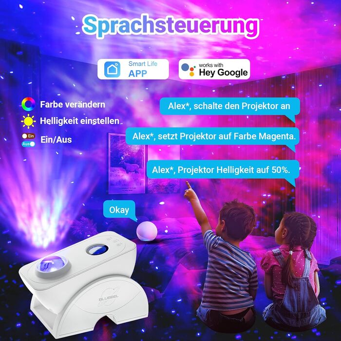 Blubbel LED Star Sky Projector, Wi-Fi Star Projector, 3D Galaxy Lamp Night Light, App/Voice Control, Star Projector, Star Light Galaxy, Alexa/Google Compatible, Baby, Kids, Bedroom
