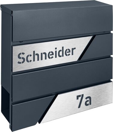 Поштовий ящик з газетницею з нержавіючої сталі, настінний, з замком та гравіюванням (срібний)