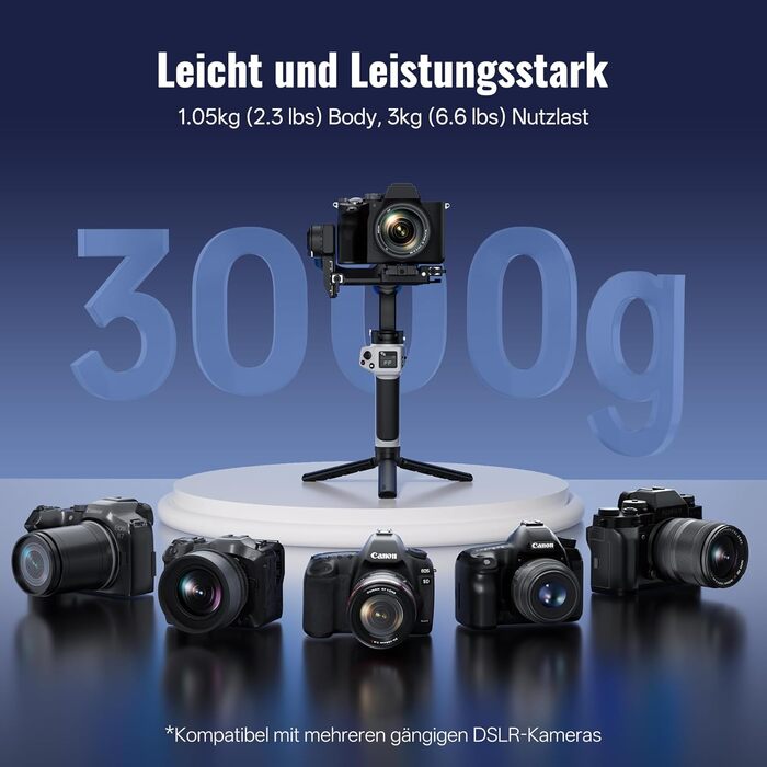 ZHIYUN Weebill 3E Gimbal - Стабілізатор для DSLR та бездзеркальних камер, 3-осьовий, 3кг вантажопідйомність, вертикальна зйомка, Bluetooth, сірий