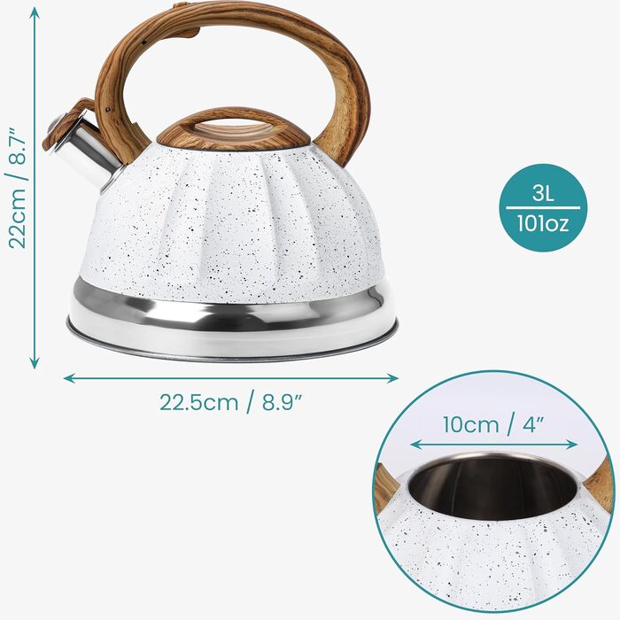Чайник Belle Vous 3L з текстурованою поверхнею для плити/індукції - нержавіюча сталь, чайник для чаю/кави