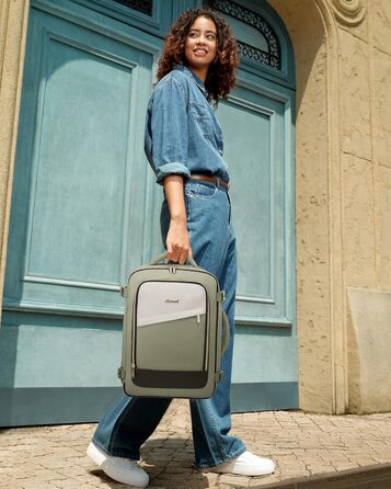 Рюкзак ручної поклажі LOVEVOOK 45x36x20, 32L для Ryanair, Eurowings, Wizz Air (40x30x20cm, зелений+бежевий)