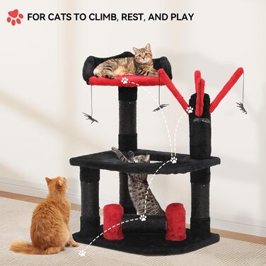 Кігтеточка YITAHOME Готичний XL, 160 см, з 4 колонами з сизалю, 1 дощечкою для шліфування, гамаком, 2 кулями-іграшками, платформами для сну, чорна