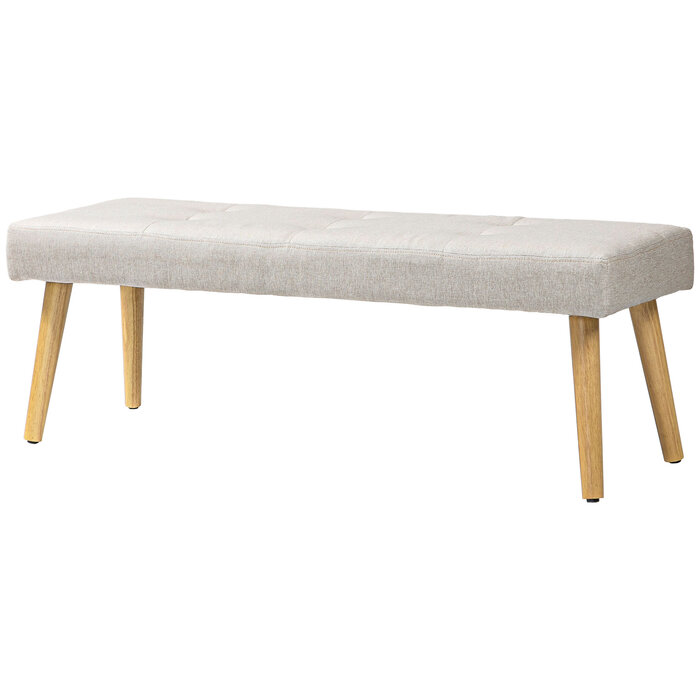HOMCOM Bench, Upholstered Bench with Linen Look, Button Tufting, Bed Bench with Wooden Legs for Bedroom, Living Room, Hallway, 120 x 41 x 43 cm, Cream | Aosom
