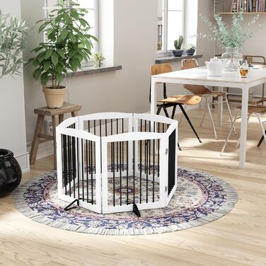 Захисний бар'єр для собак, перегородка для собак у квартиру без свердління, металева та дерев'яна, самостійна, перегородка для собак, ворота для собак, захисний бар'єр для собак, складна біла перегородка, 4 панелі, захист дверей, 24 дюйми * 4 (24 дюйми * 