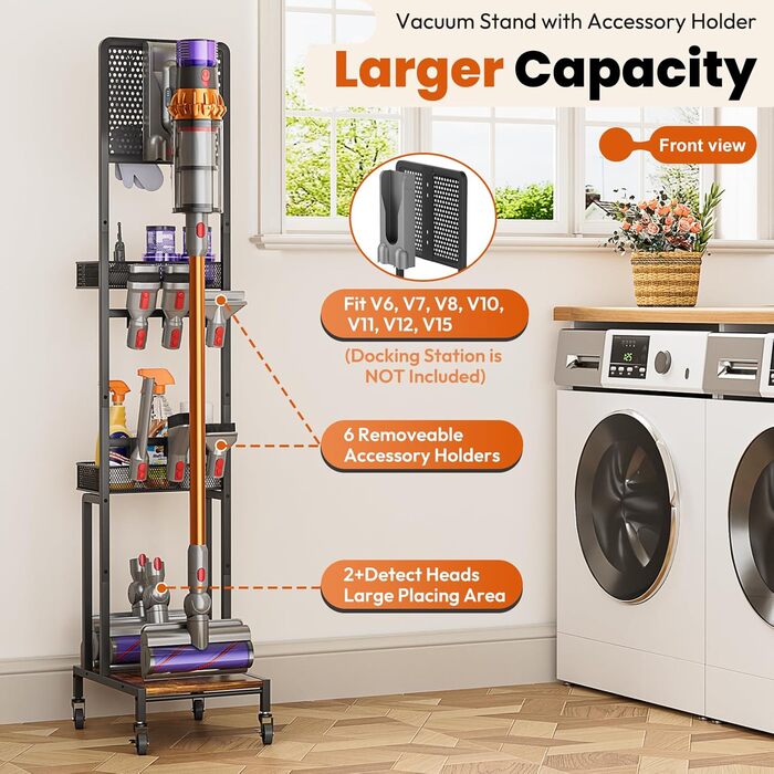 Підставка для Dyson V15 V12 V11 V10 V8 V7 V6 Gen5: Настінний тримач з органайзером для насадок та аксесуарів, чорна