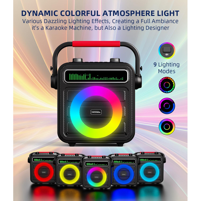 Караоке машина для дорослих та дітей – портативна система з 2 мікрофонами, Bluetooth, TF, USB, AUX, TWS, динамік, чорна