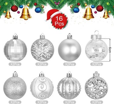 Срібні новорічні кулі - набір 16 шт, пластикові кулі для ялинки 6 см, прикраси для ялинки, опт