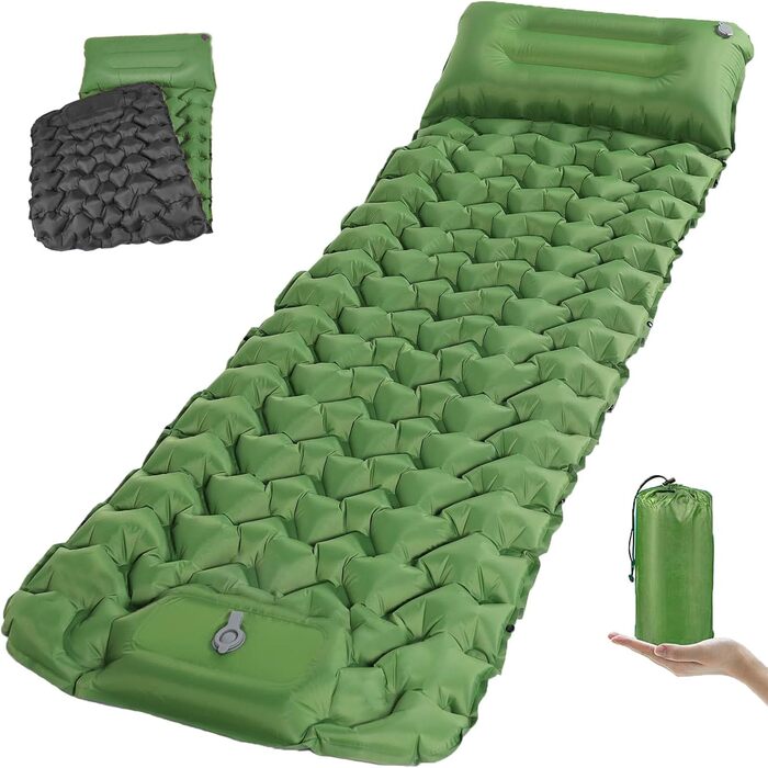 Надувний килимок для кемпінгу Isomatte - самонадувний, 9 см, для авто, намету, трекінгу, пляжу (зелений)