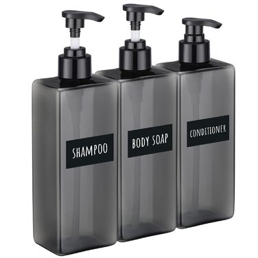 Диспенсер для мила Segbeauty Quadratisch (4 шт) Сірий 500 мл - Набір дозаторів для шампуню, гелю для душу, рідкого мила, багаторазові пластикові помпові пляшки для кухні та ванної кімнати з етикетками