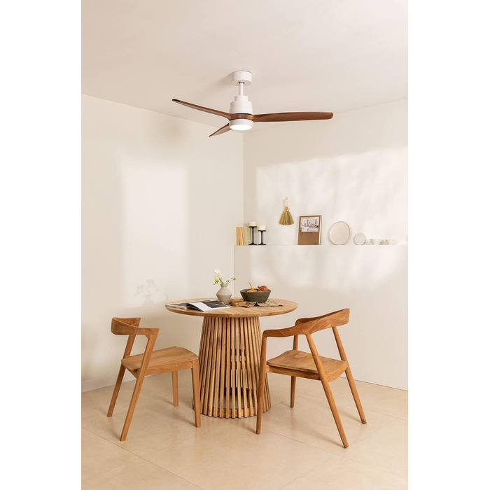 Вентилятор стельовий CREATE WINDSTYLANCE Natural Wood з підсвічуванням, білий, Wi-Fi, пульт, 40W, Ø132 см, літній/зимовий режим, дерев'яні лопаті, з вимикачем на стіні