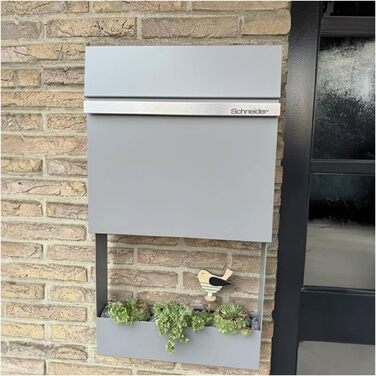 Поштовий ящик Metzler з газетницею Anthrazit, персоналізований з табличкою з нержавіючої сталі V2A, порошкове покриття RAL 7016, настінний, Stelio (RAL 9007)