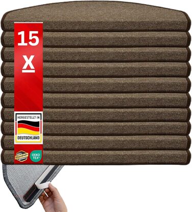 Сходинкові килимки Casa Pura London, 15 шт., 11 кольорів, міцне кріплення, стабільна кутова рейка, колір: напівкруглий, світло-коричневий