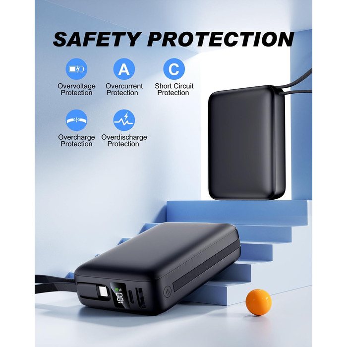 Power Bank 26800mAh: Портативний акумулятор з двома портами та кабелями, сумісний з iPhone та Android