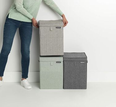 Brabantia - Stackable Laundry Box - Laundry Basket - Easy to fill and empty - Large volume - Folds flat quickly - Lightweight and sturdy handles - Grey - 35 L - 37.0 x 44.5 x 32.0 cm