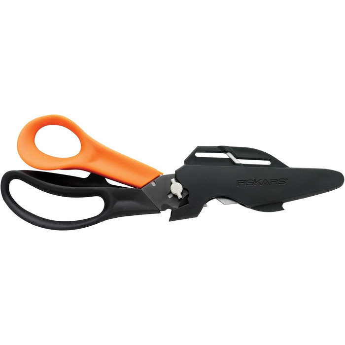 Ножиці для тканини Fiskars 25 см для правші, нержавіюча сталь, помаранчеві, багатофункціональні ножиці з роз’ємними лезами, з чохлом, 23 см, чорні/помаранчеві
