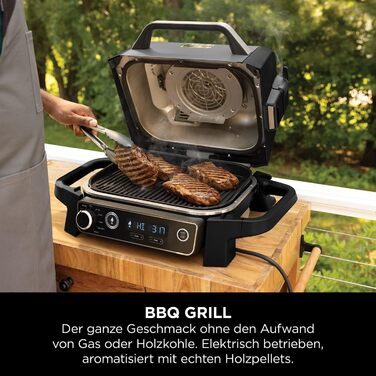 Ninja Woodfire Electric Grill with Smoker & Air Fryer - 7-in-1 Outdoor BBQ Grill - Weatherproof, Non-Stick, Portable - Grey/Black OG701EU