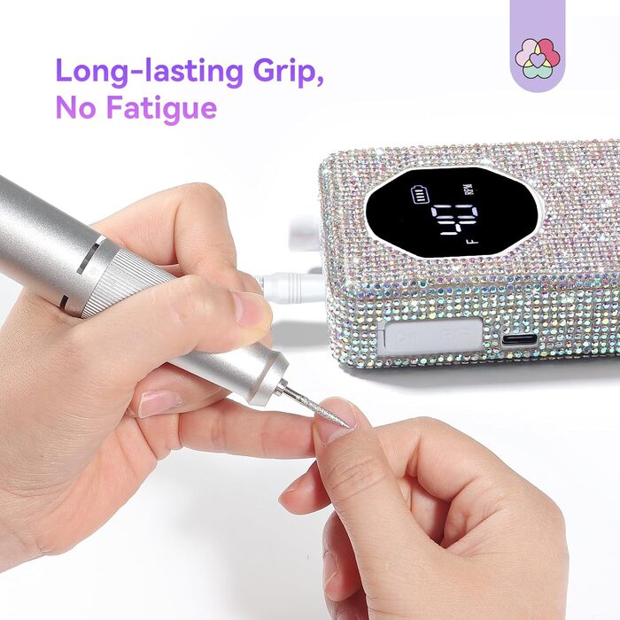 SAVILAND Професійний фрезер для нігтів 40000 об/хв: електрична машинка для манікюру з алмазним покриттям, акумулятор 4000 mAh, для товстих акрилових нігтів